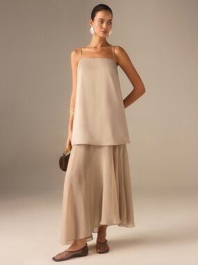 Commense 2 in 1 Semi-Sheer Chiffon Cami Maxi Dress